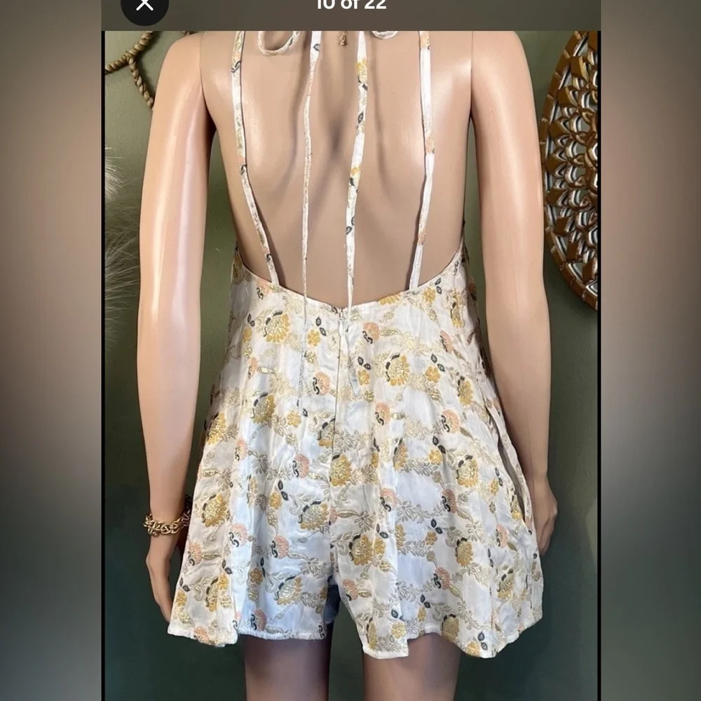 Floral free people brocade gold cream romper Chiara Playsuit NWOT spring revolve